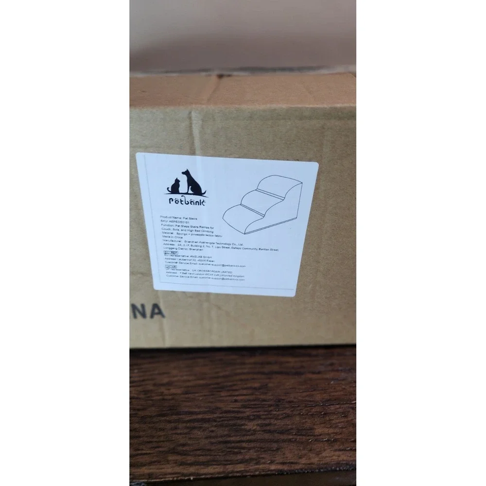 Petbank 3 Step Dog Stairs Foam Pet Ramp 23x16x15.7 Gray Washable Cover NOB
